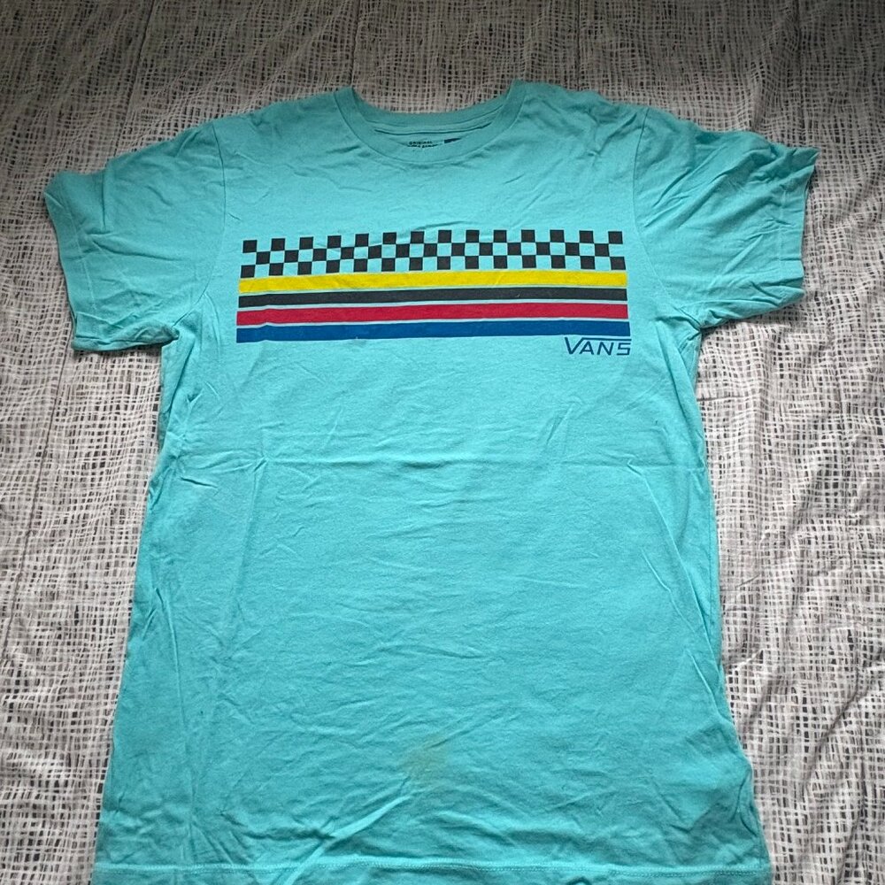 Vans Aqua/Teal Checker Men's Size Small T-Shirt